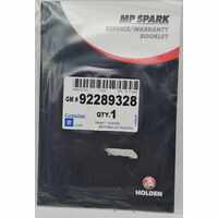 Holden MP Spark Service Warranty Booklet 2016 - 2020