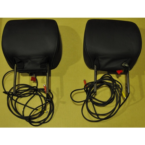 (FACTORY 2ND) DVD Head Rests Black 7" Leather White Stitching Futuris PAIR Accessory Multimedia