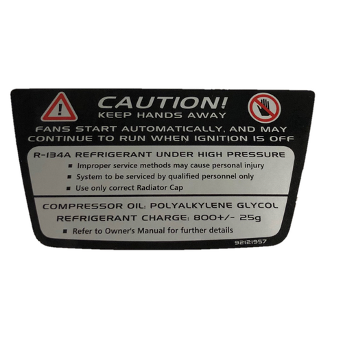 Holden VZ WL Radiator Cover Sticker A/C Decal Commodore / HSV 92121957