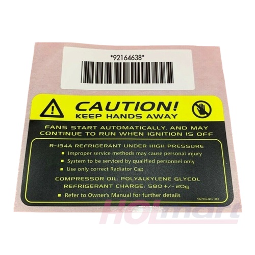 Holden VE Commodore V6 V8 Engine Bay Air Con Caution Decal Sticker