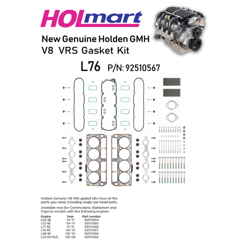 Holden V8 VRS Gasket Kit L76 6.0L VZ WL VE GMH 2006~2010