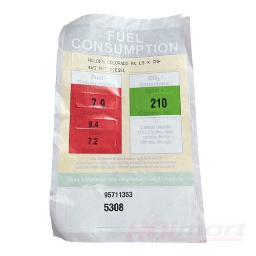 Holden RG Colorado Fuel Consumption Sticker - Manual Transmission Diesel