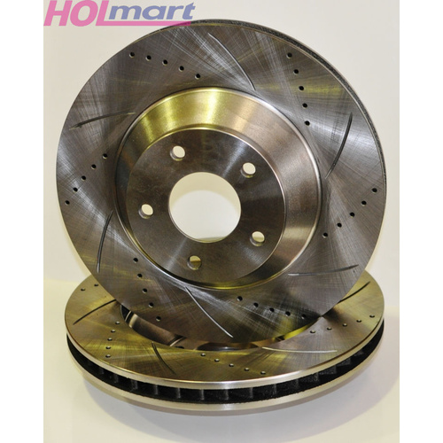 HOLDEN HSV VT VX VU VY FRONT SLOTTED & DRILLED HARROP BRAKE DISCS 343MMx32MM 