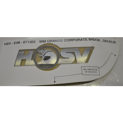 HOLDEN HSV WM GRANGE CORPORATE BADGE, BOOT DECK LID
