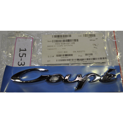 Holden HSV GTO Coupe 4 "Coupe" Boot Lid Badge